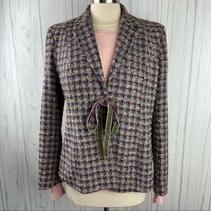 STEENA Vintage Tweed Blazer w/ Velvet Front Tie & FREE‎ Shirt, Medium